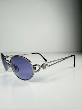 90s Vtg Versace H68 Silver Oval Medusa Sunglasses Custom Purple Lenses Full Set